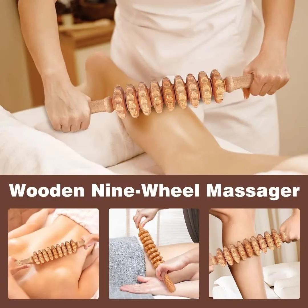 10-in-1 Wood Therapy Massage Tools Set for Lymphatic Drainage, Muscle Relief & Body Shaping | Natural Wooden Massagers for Cellulite, Pain Relief & Relaxation