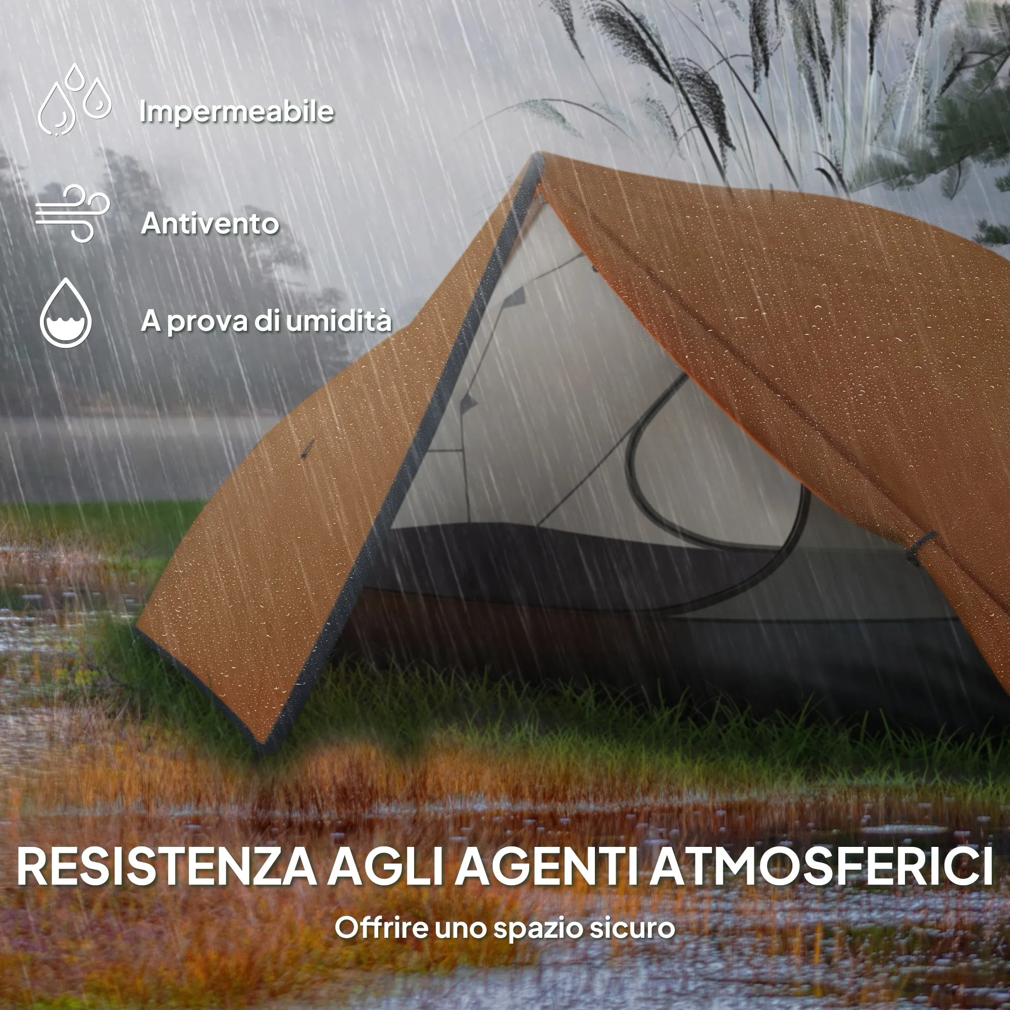 2-Person Camping Tent with 2 Vestibules, 2 Doors, 2 Windows and Transport Bag, 2.8x2.25x1.1 cm, Orange