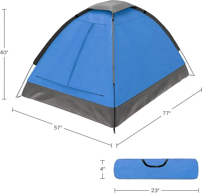 2 Person Tent – Rain Fly & Carrying Bag – Lightweight Dome Tents for Kids or Adults – Camping, Backpacking, and Hiking Gear by Wakeman Outdoors (Blue)