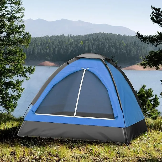 2 Person Tent – Rain Fly & Carrying Bag – Lightweight Dome Tents for Kids or Adults – Camping, Backpacking, and Hiking Gear by Wakeman Outdoors (Blue)