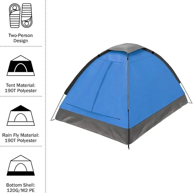 2 Person Tent – Rain Fly & Carrying Bag – Lightweight Dome Tents for Kids or Adults – Camping, Backpacking, and Hiking Gear by Wakeman Outdoors (Blue)