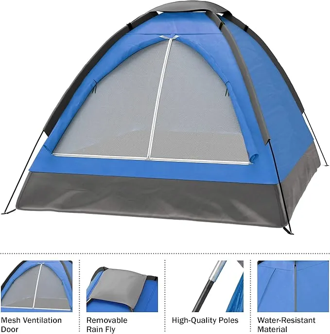 2 Person Tent – Rain Fly & Carrying Bag – Lightweight Dome Tents for Kids or Adults – Camping, Backpacking, and Hiking Gear by Wakeman Outdoors (Blue)