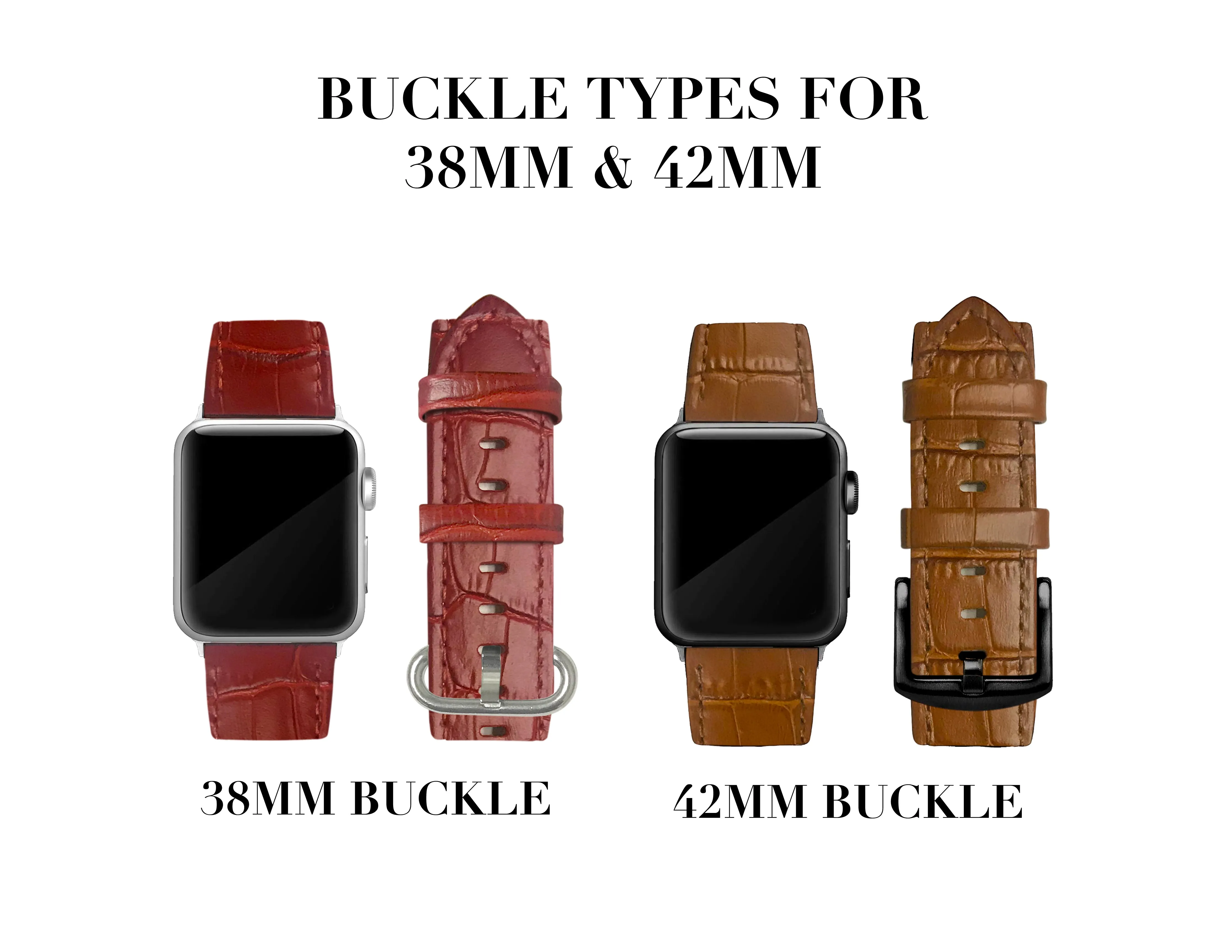 Black Alligator Print Strap / Black Buckle - 38mm, 40mm, 42mm, 44mm