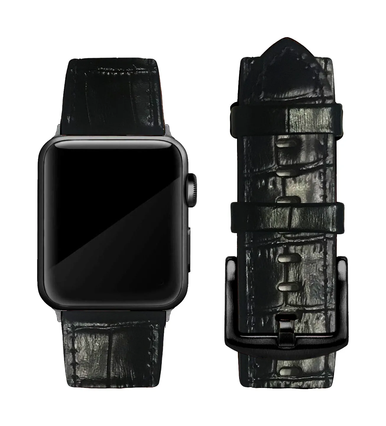 Black Alligator Print Strap / Black Buckle - 38mm, 40mm, 42mm, 44mm