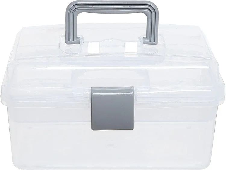 Clear Gray Multipurpose First Aid, Arts & Craft Supply Case, Storage Container Box with Removable Tray