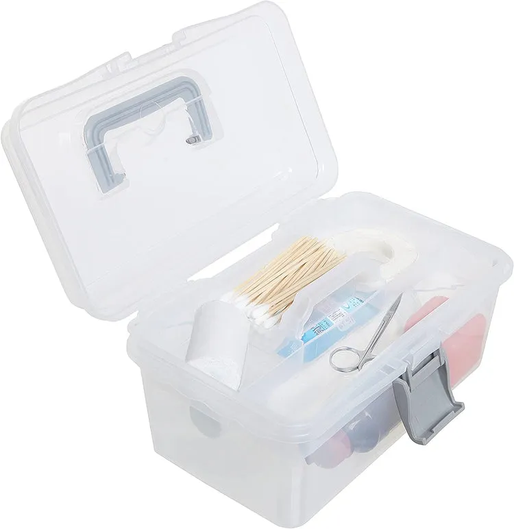Clear Gray Multipurpose First Aid, Arts & Craft Supply Case, Storage Container Box with Removable Tray