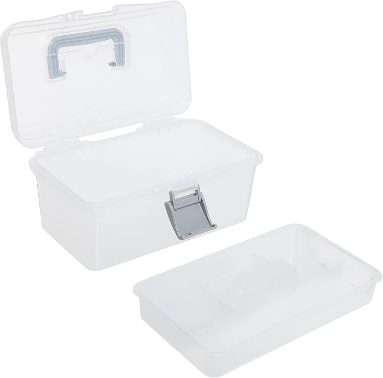 Clear Gray Multipurpose First Aid, Arts & Craft Supply Case, Storage Container Box with Removable Tray