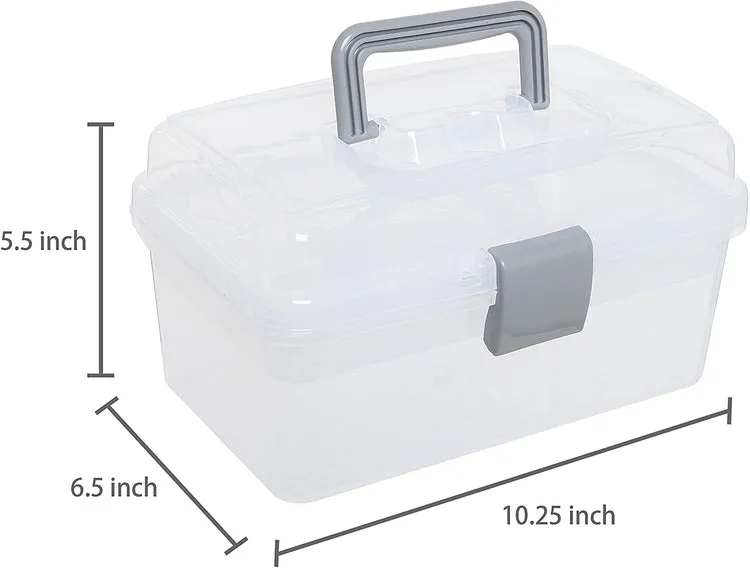 Clear Gray Multipurpose First Aid, Arts & Craft Supply Case, Storage Container Box with Removable Tray