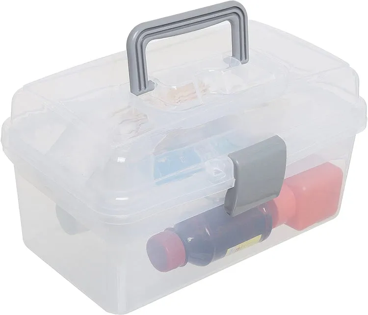 Clear Gray Multipurpose First Aid, Arts & Craft Supply Case, Storage Container Box with Removable Tray