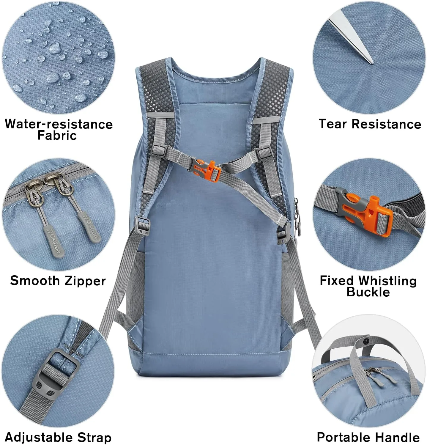 G4Free 25L Lightweight Hiking Backpack Packable Foldable Sport Travel Daypack Water Resistant for Women Men（Blue）