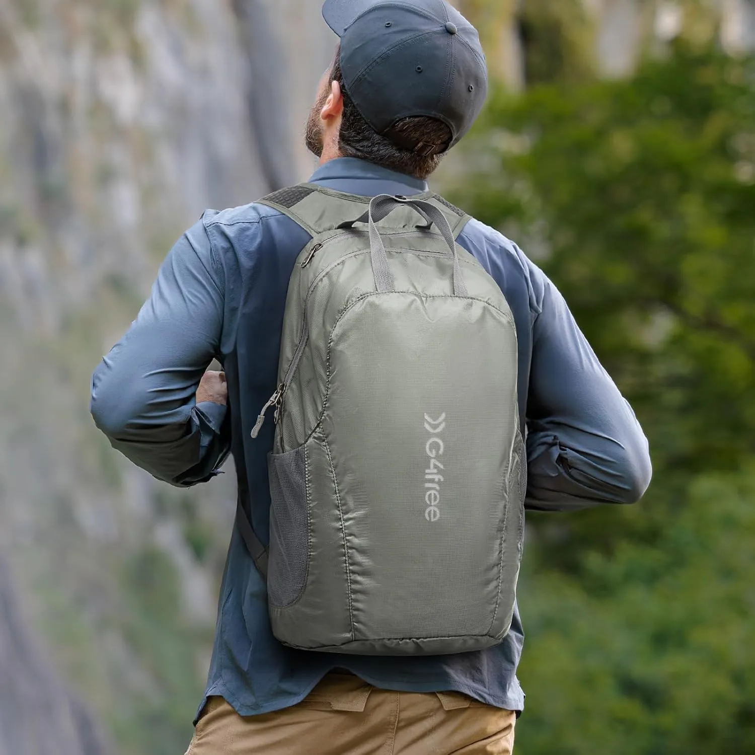 G4Free 25L Lightweight Hiking Backpack Packable Foldable Sport Travel Daypack Water Resistant for Women Men（Grey Green）