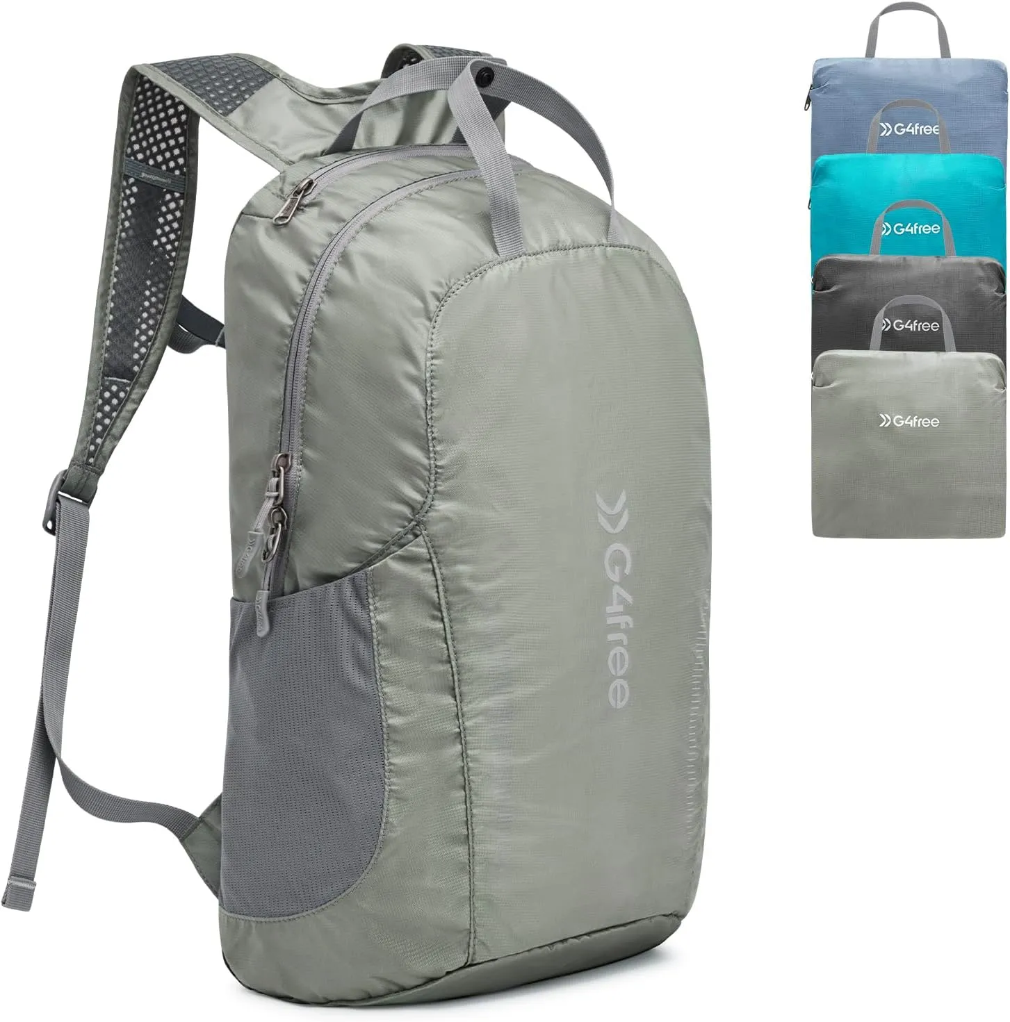 G4Free 25L Lightweight Hiking Backpack Packable Foldable Sport Travel Daypack Water Resistant for Women Men（Grey Green）