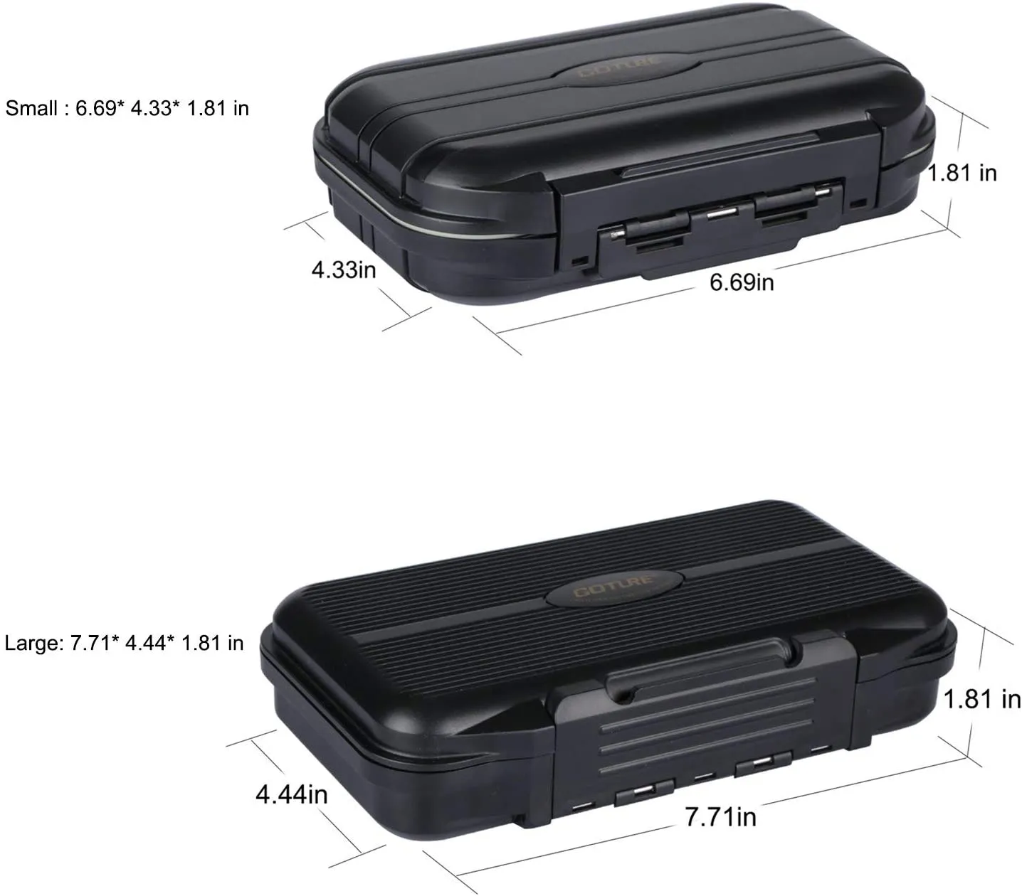 Goture Small Tackle Box, Black Waterproof 2 Sided Adjustable Fishing Lure Tackle Boxes