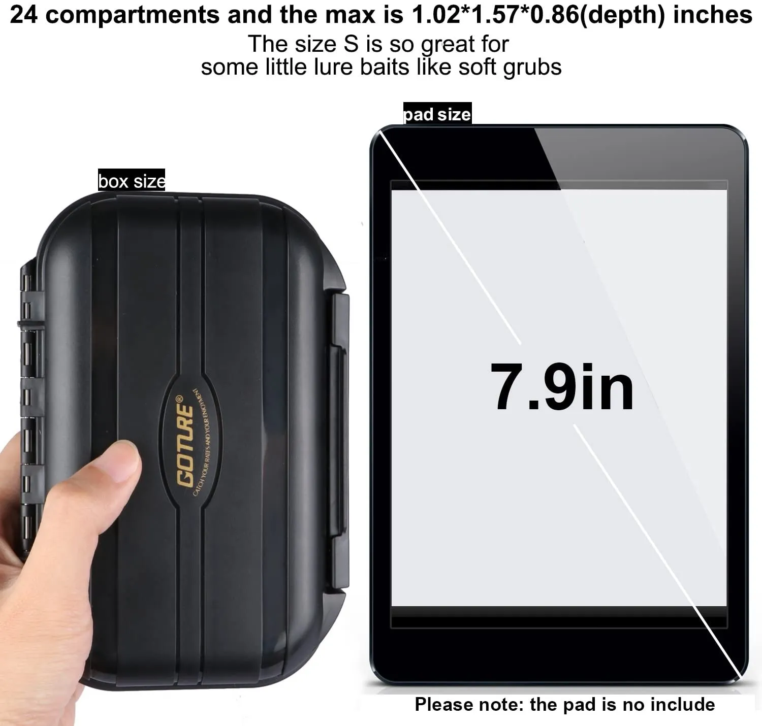 Goture Small Tackle Box, Black Waterproof 2 Sided Adjustable Fishing Lure Tackle Boxes