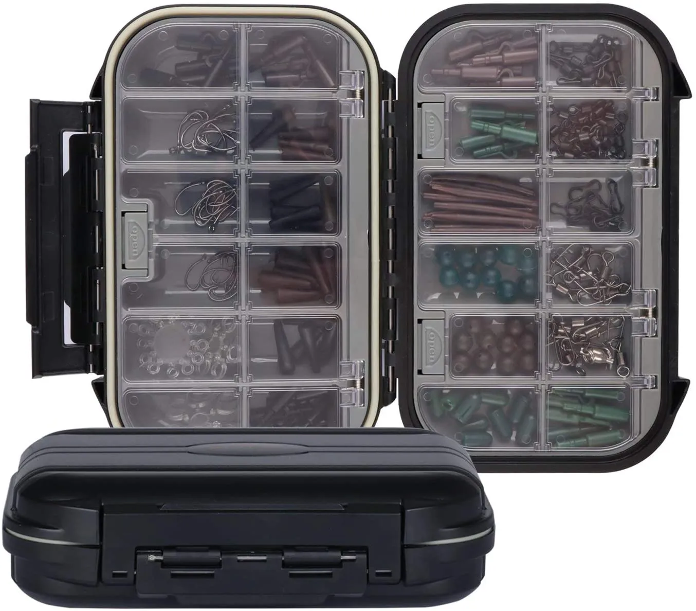 Goture Small Tackle Box, Black Waterproof 2 Sided Adjustable Fishing Lure Tackle Boxes