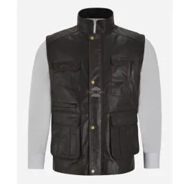 Hunters Leather VEST Men's Thick Cow Leather Multi Pocket Waistcoat