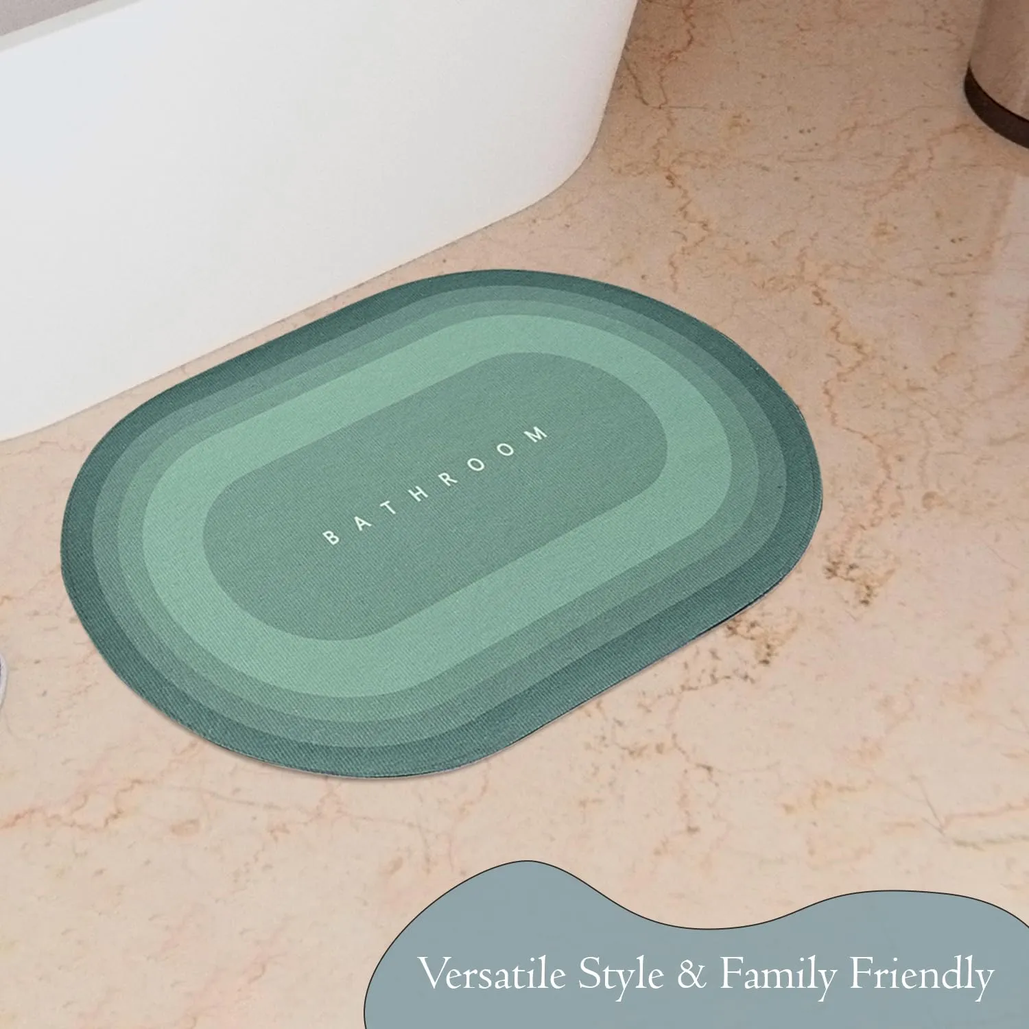 Kuber Industries Oval Bathroom Mat | Soft Anti Skid Bath Mat | Non Woven Floor Mat for Home | Non-Slip Mat for Shower-Bathtub | HY083 | Green