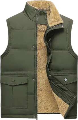 Men's Winter Warm Outdoor Padded Puffer Vest Thick Fleece Lined Sleeveless Jacket