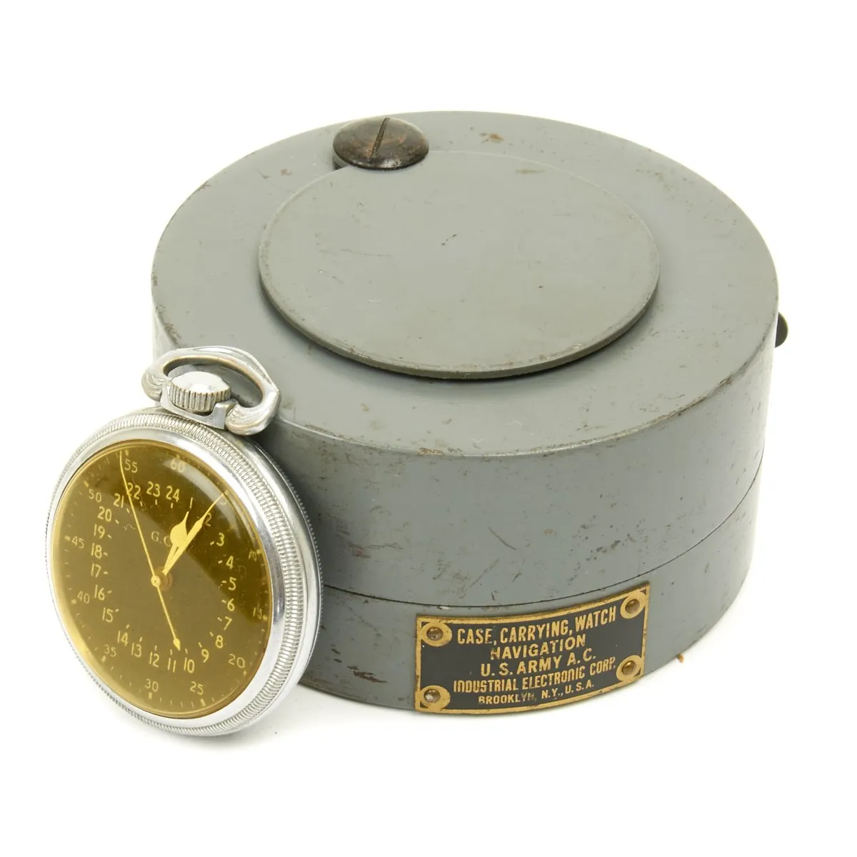 Original WWII USAAF 1942 Hamilton AN5740 G.C.T Navigator Pocket Watch with Steel Case