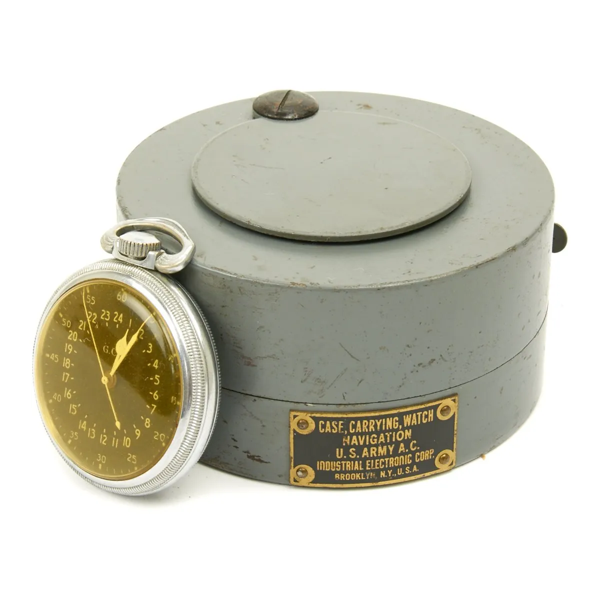 Original WWII USAAF 1942 Hamilton AN5740 G.C.T Navigator Pocket Watch with Steel Case