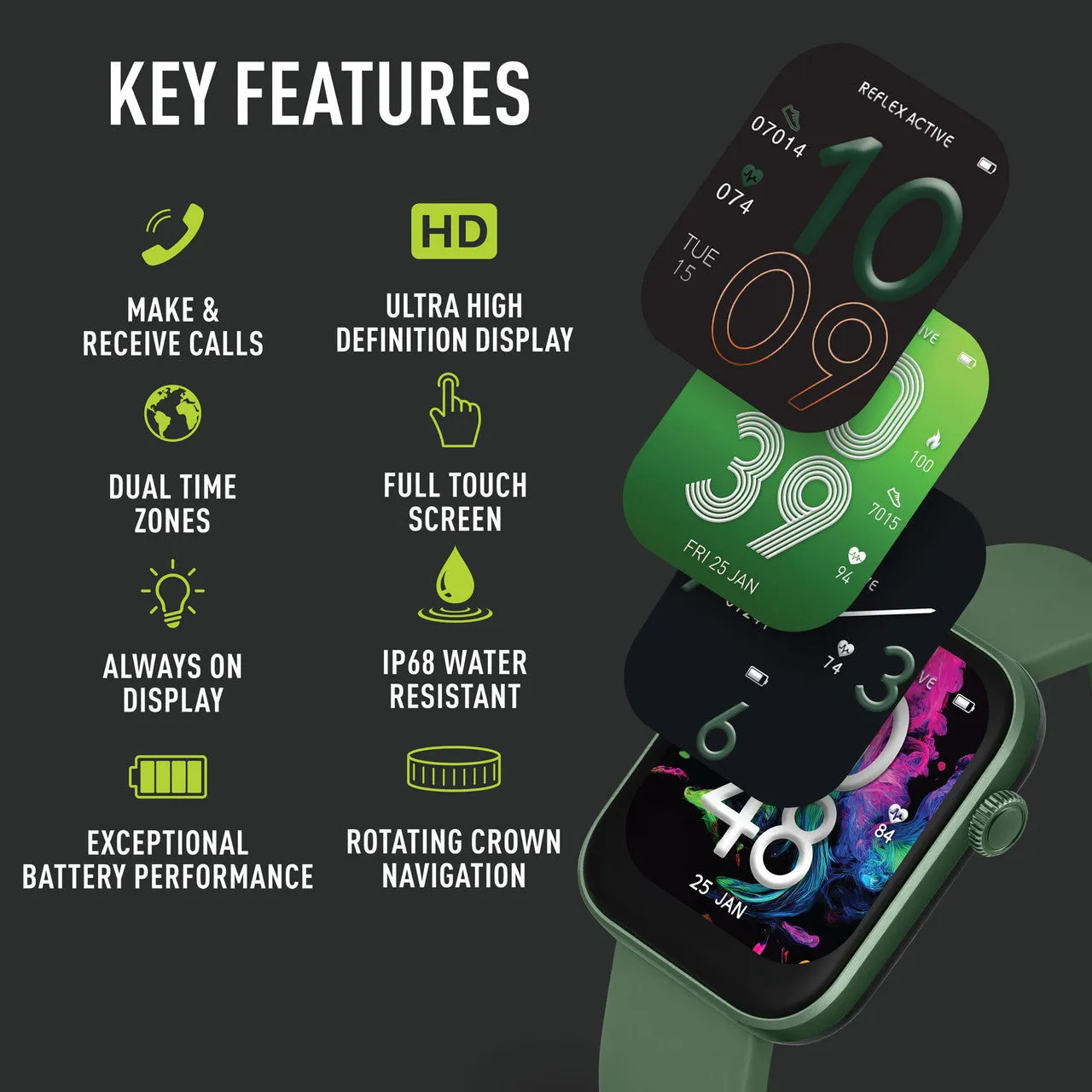 Reflex Active SERIES 40 AMOLED Forest Green Smart Watch RA40-2212