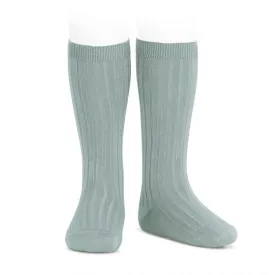 Sea Mist Green Wide Ribbed Knee High Spanish Socks