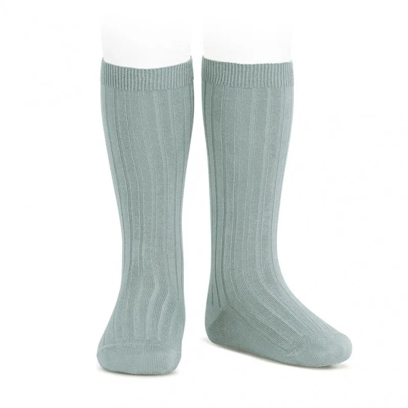 Sea Mist Green Wide Ribbed Knee High Spanish Socks